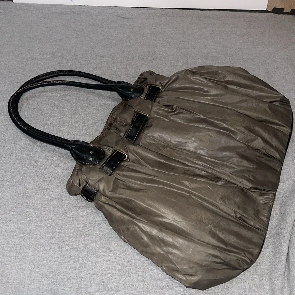 Mitzi Baker Vintage Designer Bag - Puffer Nylon & Leather Army Green 17W 13L